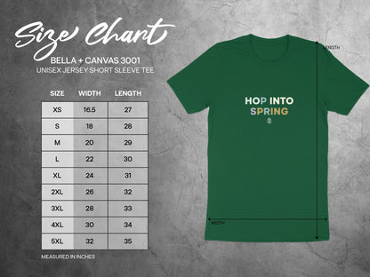 Hop Into Spring Unisex Jersey Short Sleeve Tee product type
Hop Into Spring, Spring Tee, Unisex Shirt, Bella Canvas, Jersey Tee, Short Sleeve, Green Shirt, Graphic Design, Seasonal Tee, Nature Inspired, Casual Wear, Everyday Shirt, Apparel, Clothing, Bella Canvas 3001, Spring Fashion, Comfortable Tee, Top, Gift Idea, Trendy Shirt