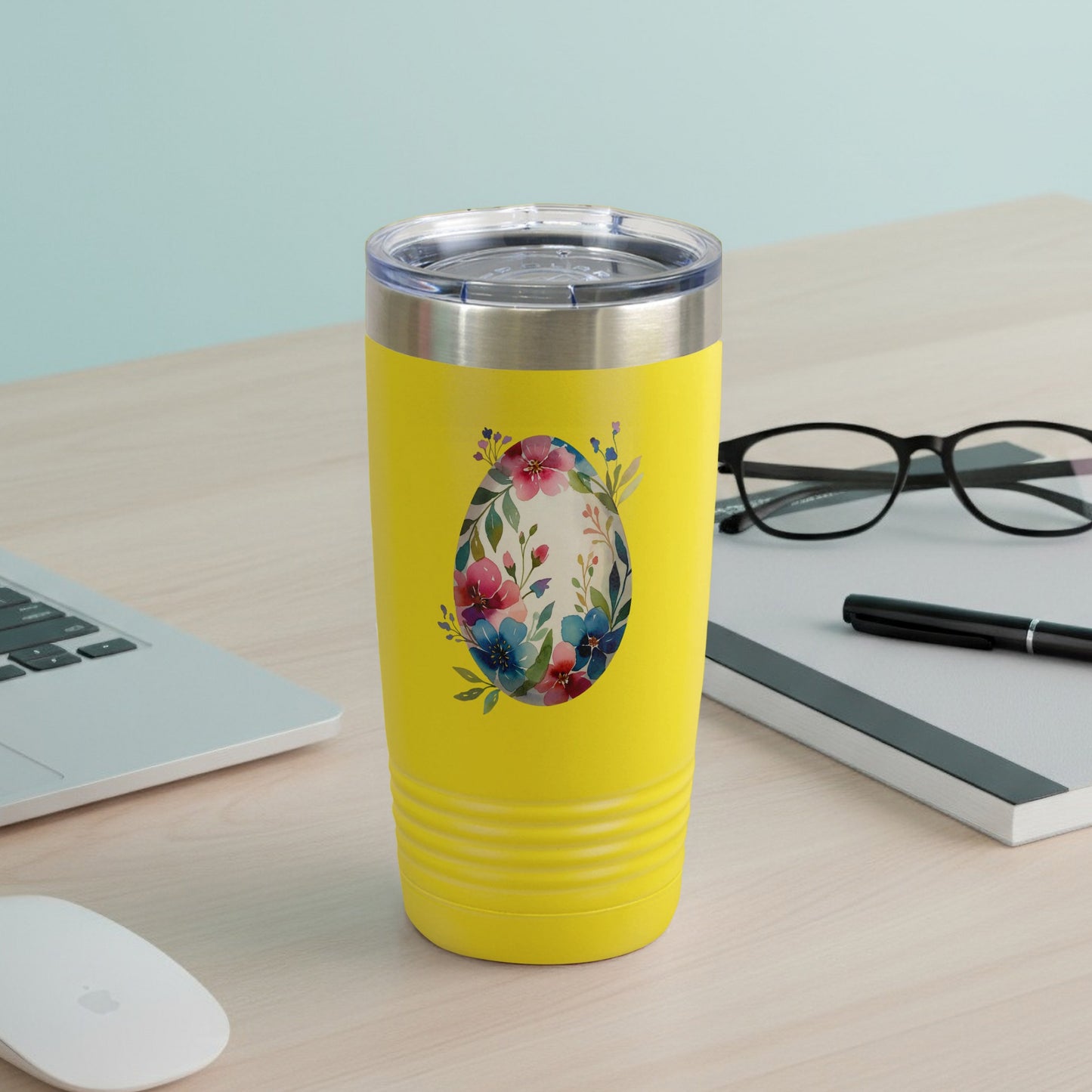 Vibrant Floral Egg Design Stainless Steel Tumbler Cup