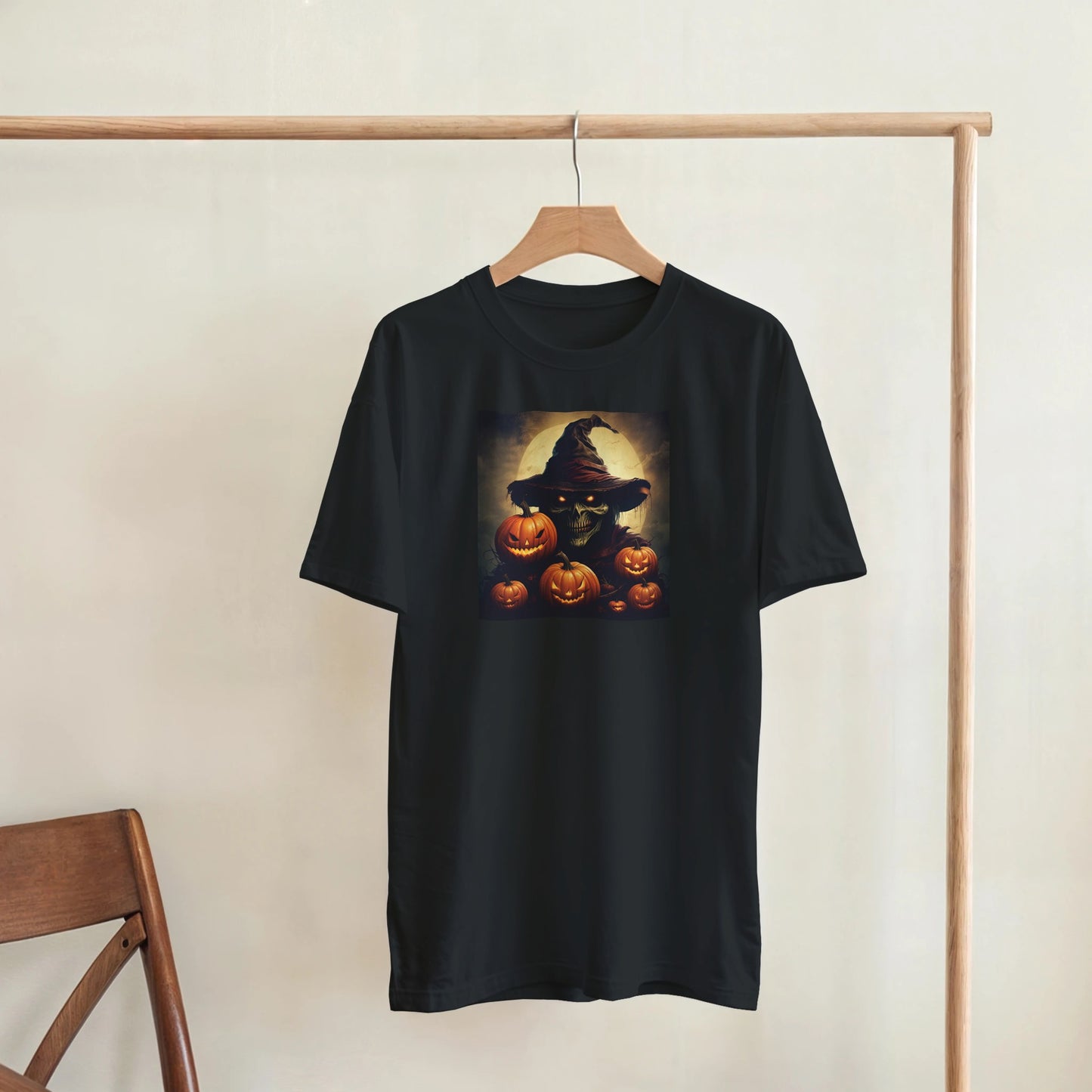 Spooky Skull Wizard & Jack-o'-Lanterns on a Heavyweight T-shirt