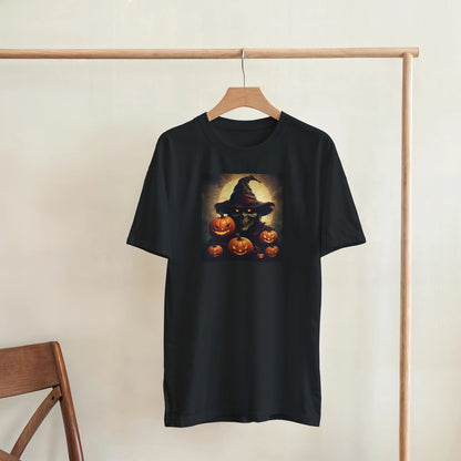Spooky Skull Wizard & Jack-o'-Lanterns on a Heavyweight T-shirt