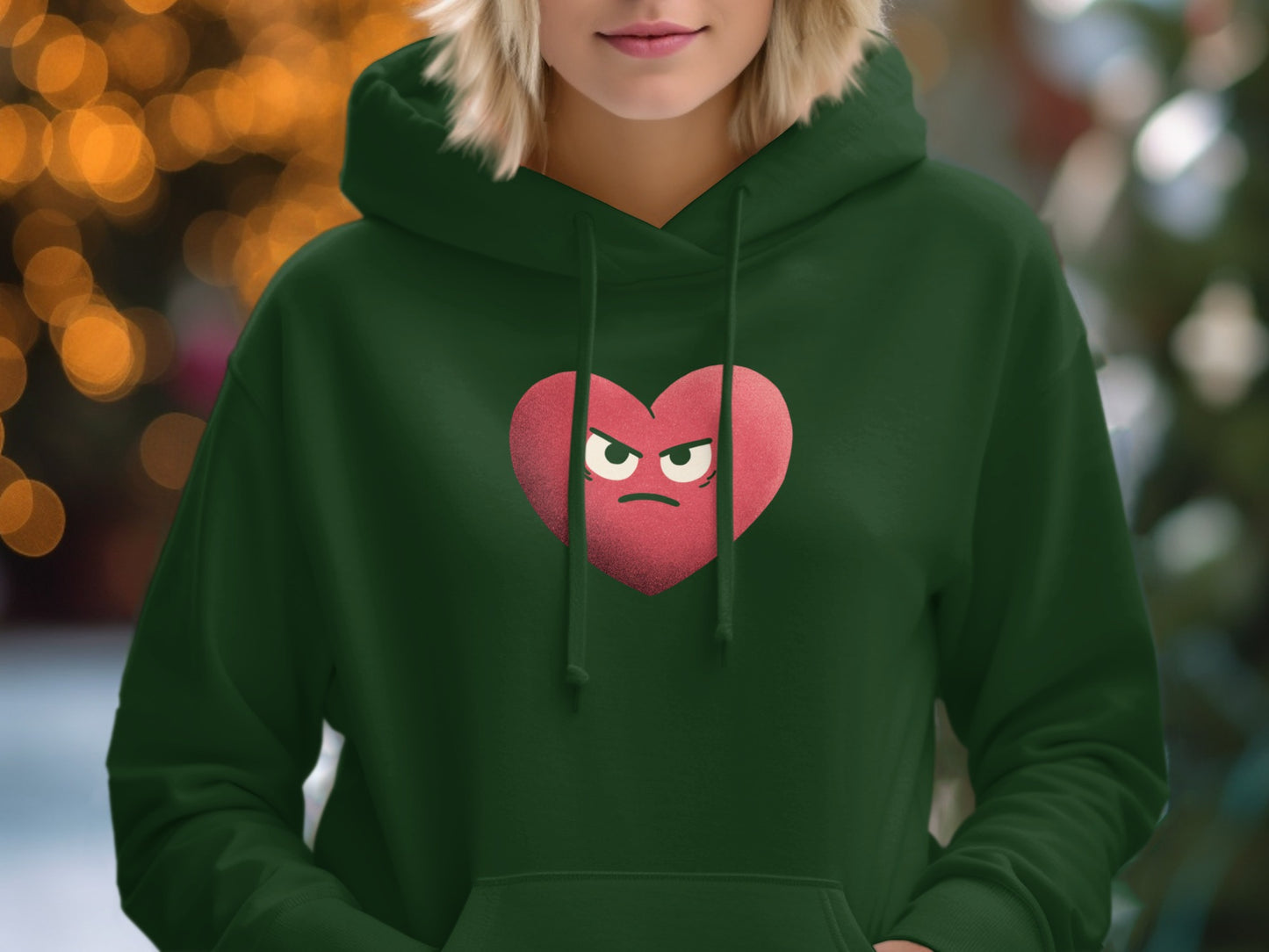Grumpy Heart Face Design Green Hoodie Product