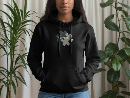 Stylish Black Hoodie with Perfect Fit Puzzle Print Design