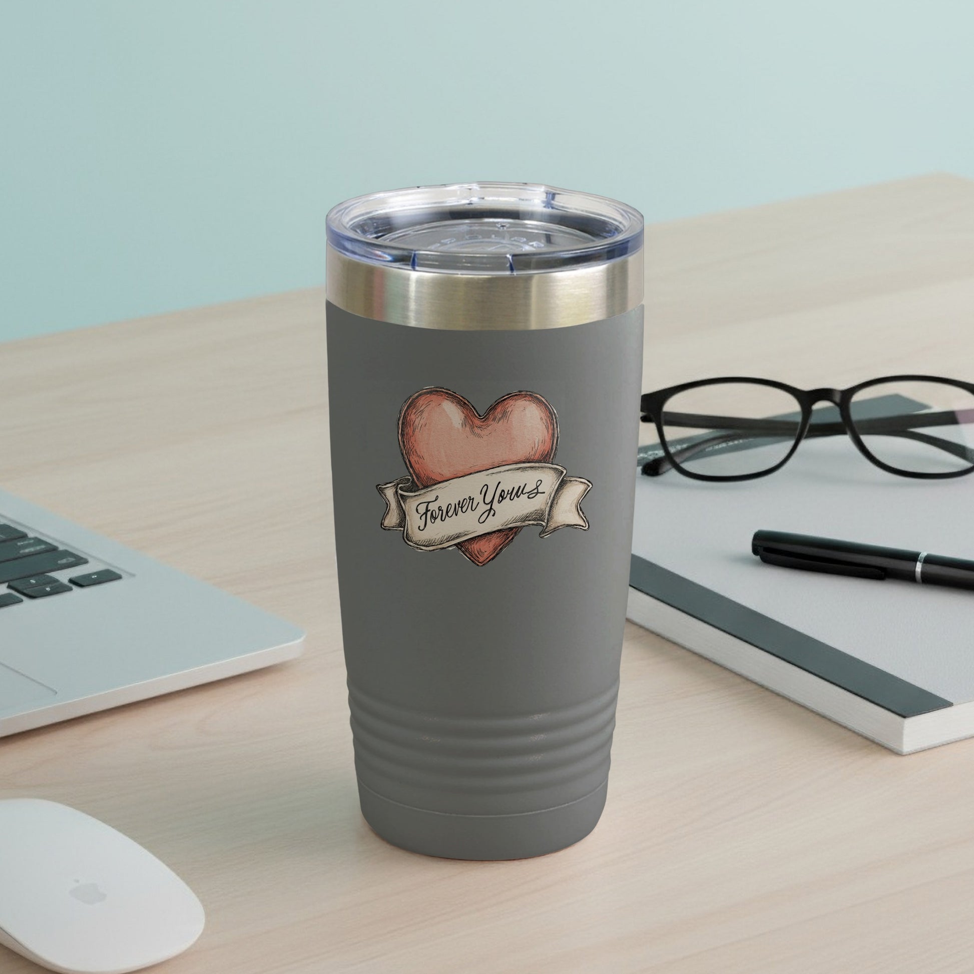 Forever Yours Heart Design Insulated Tumbler