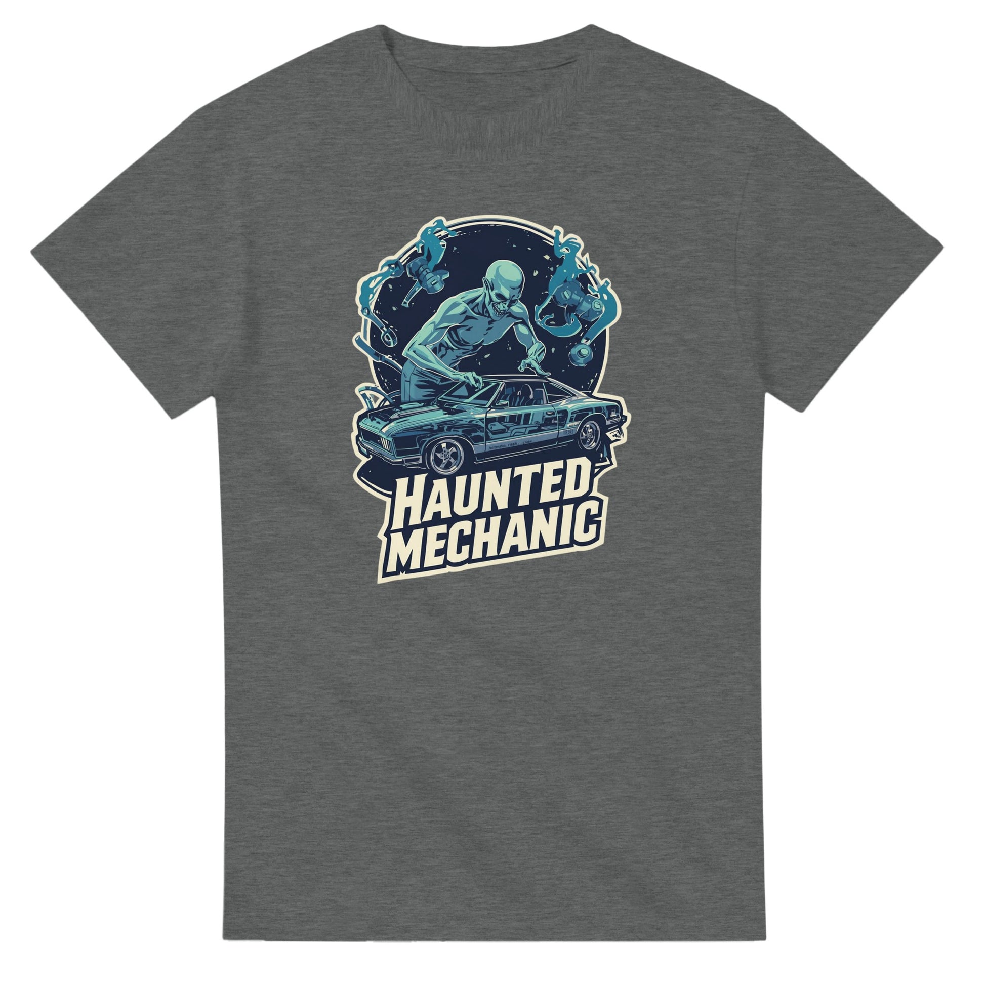 Haunted Mechanic graphic design on a Heavyweight T-shirt
