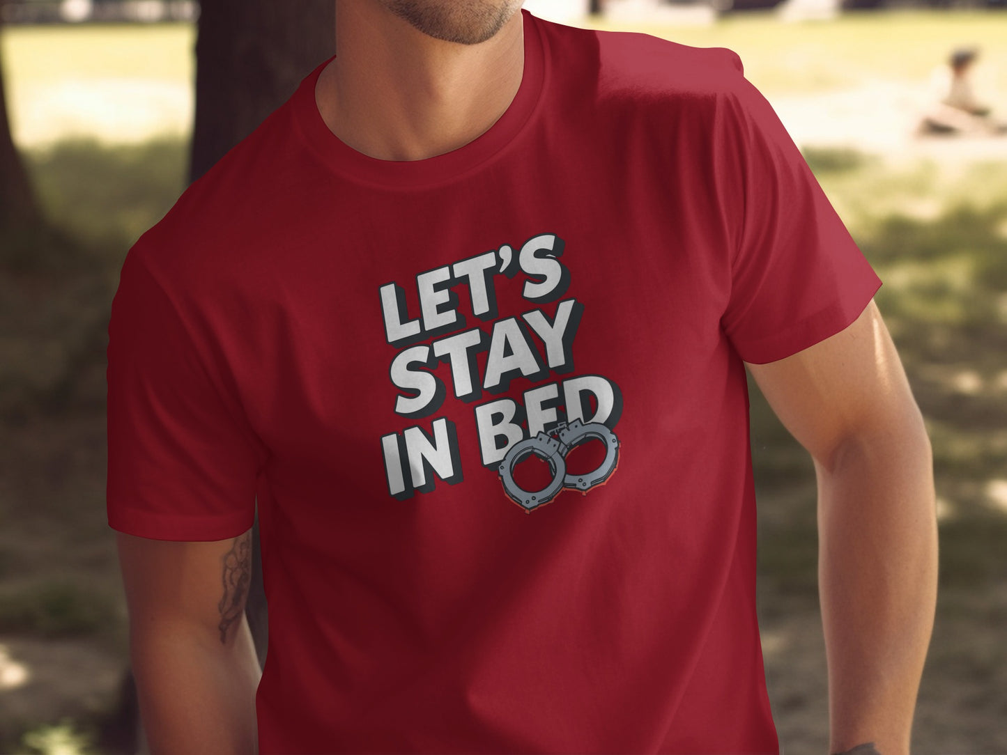 Let's Stay in Bed Handcuff Graphic T-Shirt