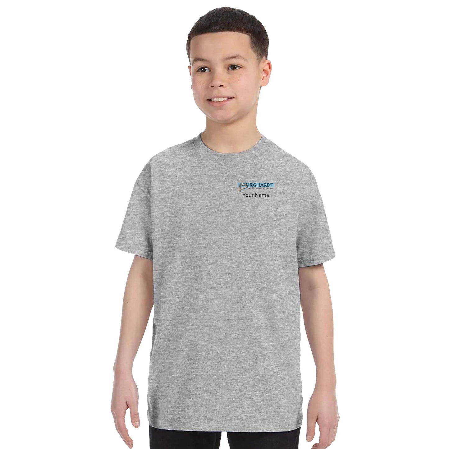 Burghardt Metal Fabricating, Inc., logo on a Kids Crewneck T-shirt