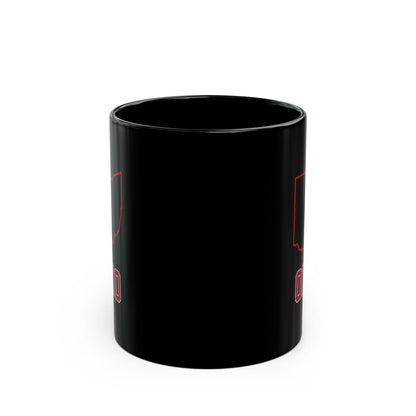 Black mug with red outline of Ohio and "OHIO" text.
