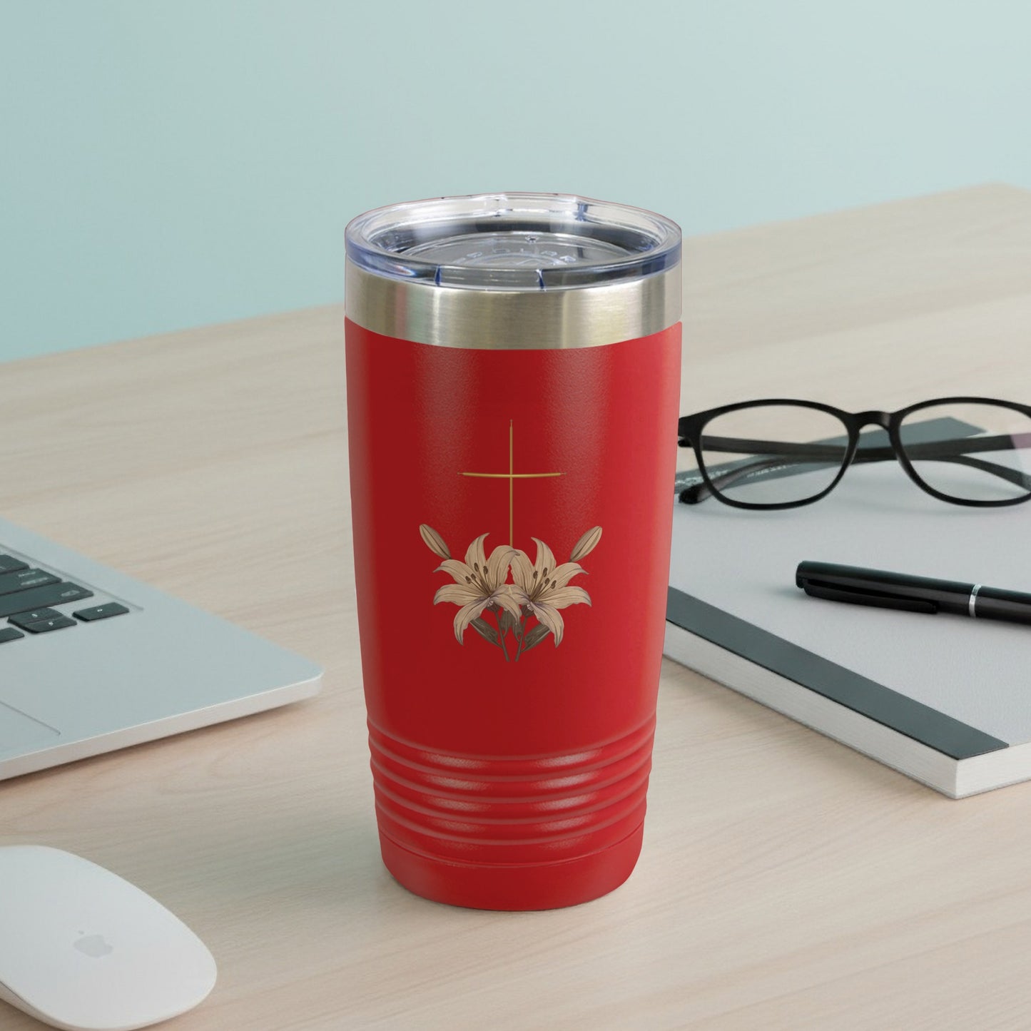 Vibrant Red Cross Lilies Floral Pattern Tumbler product type