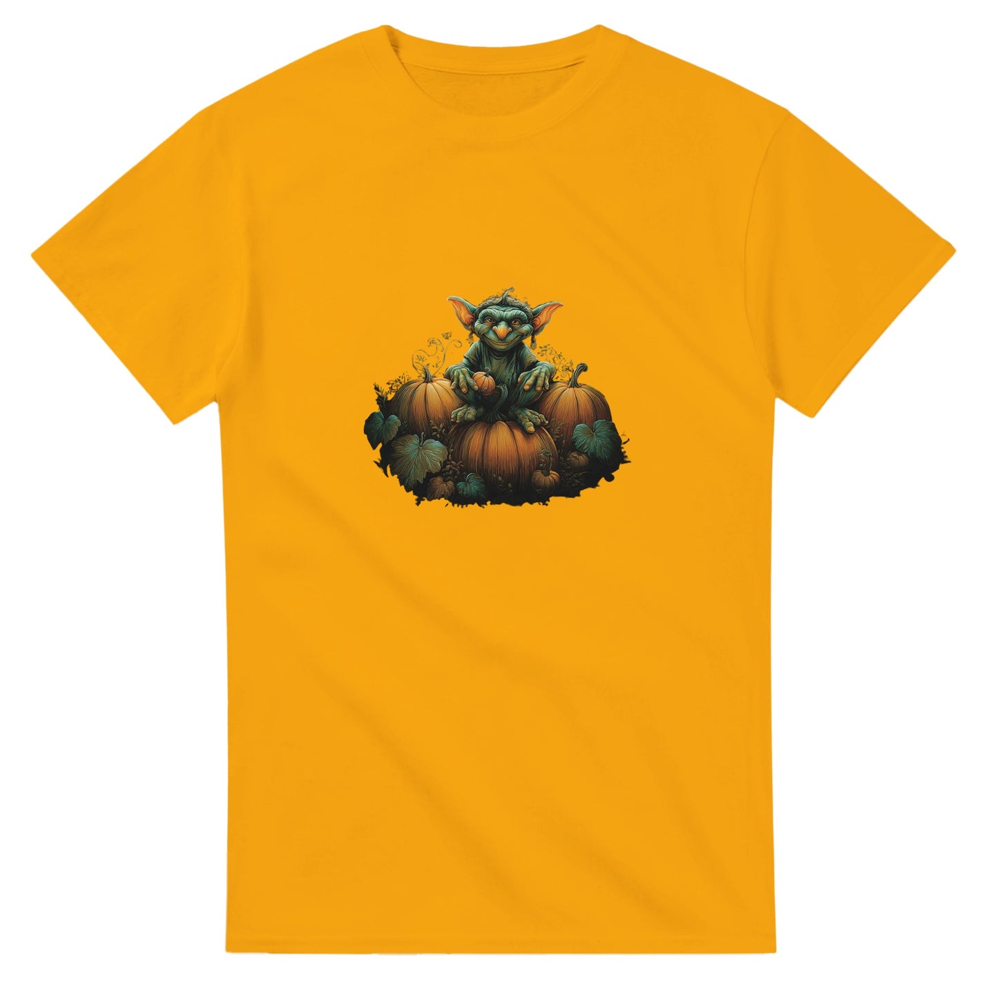 Autumn Goblin & Pumpkins on a Heavyweight T-shirt