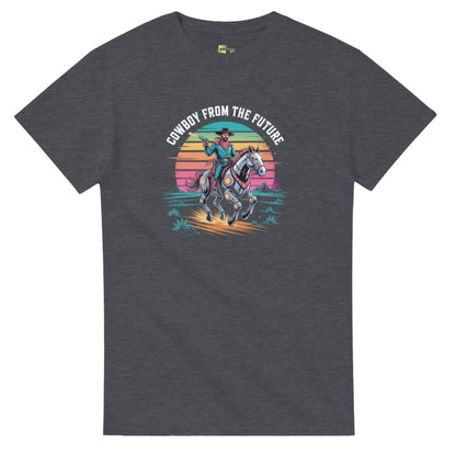 Retro-Futuristic Cowboy graphic design on a Heavyweight T-shirt