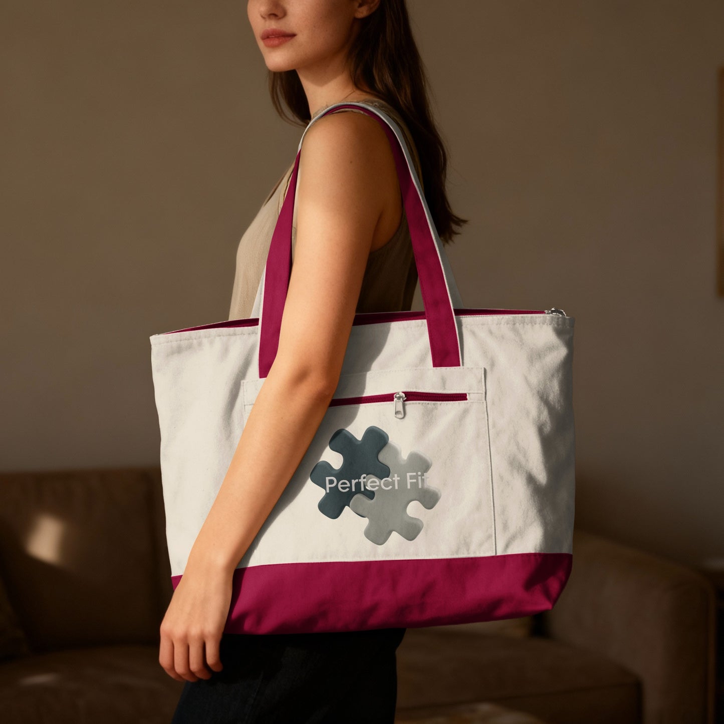 Stylish Perfect Fit Large Puzzle Piece Tote Bag