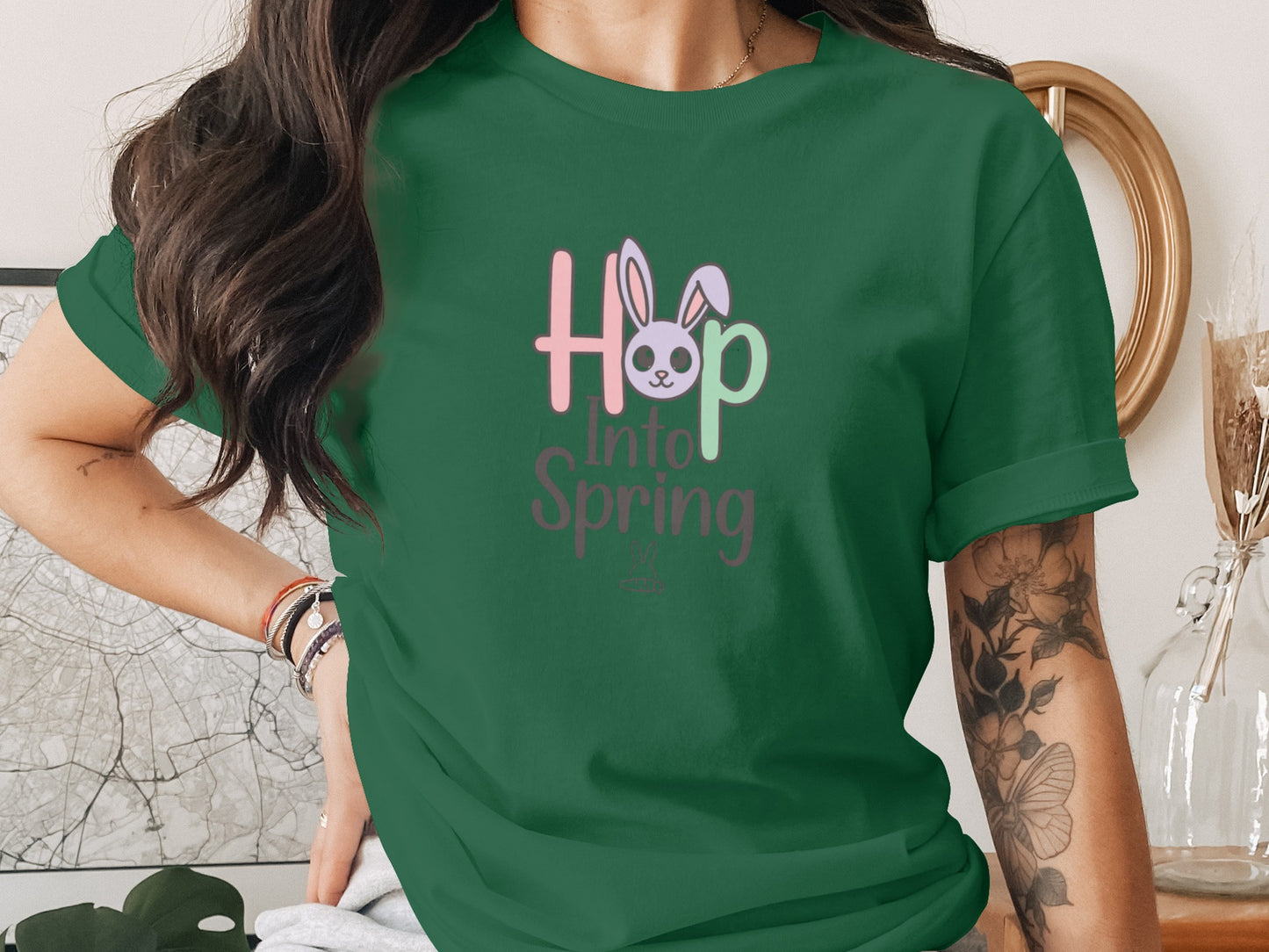 Hop Into Spring Bunny Easter Graphic Green Apparel product type