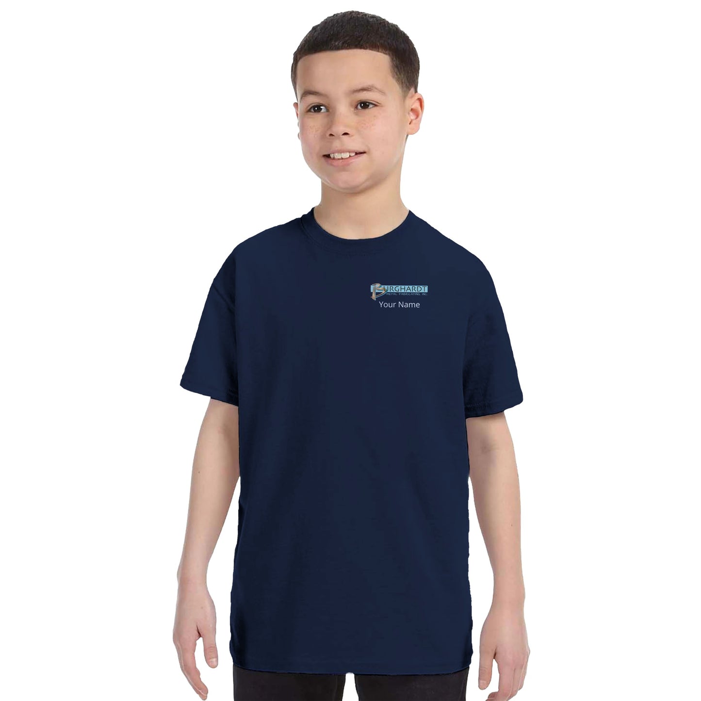 Burghardt Metal Fabricating, Inc., logo on a Kids Crewneck T-shirt