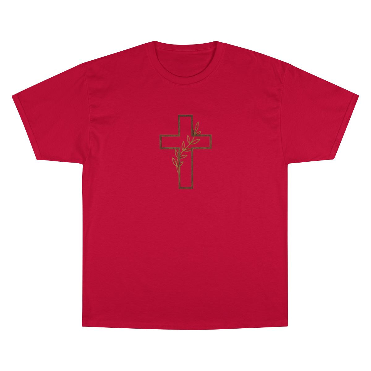 Red Christian Olive Branch Cross Design t-shirt