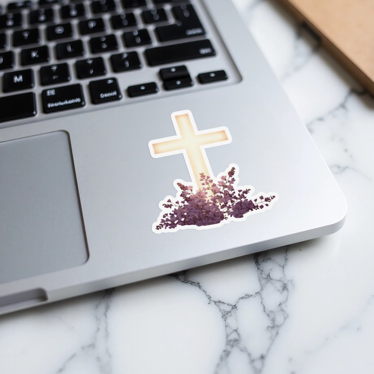 Glowing Cross Purple Flowers Faith Laptop Sticker product type