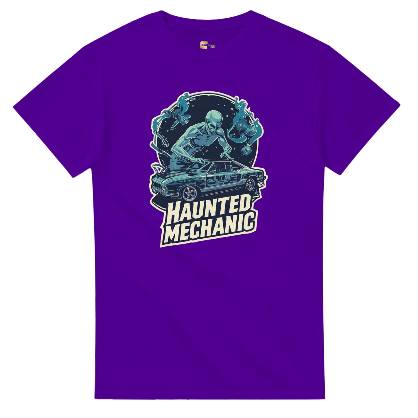 Haunted Mechanic graphic design on a Heavyweight T-shirt