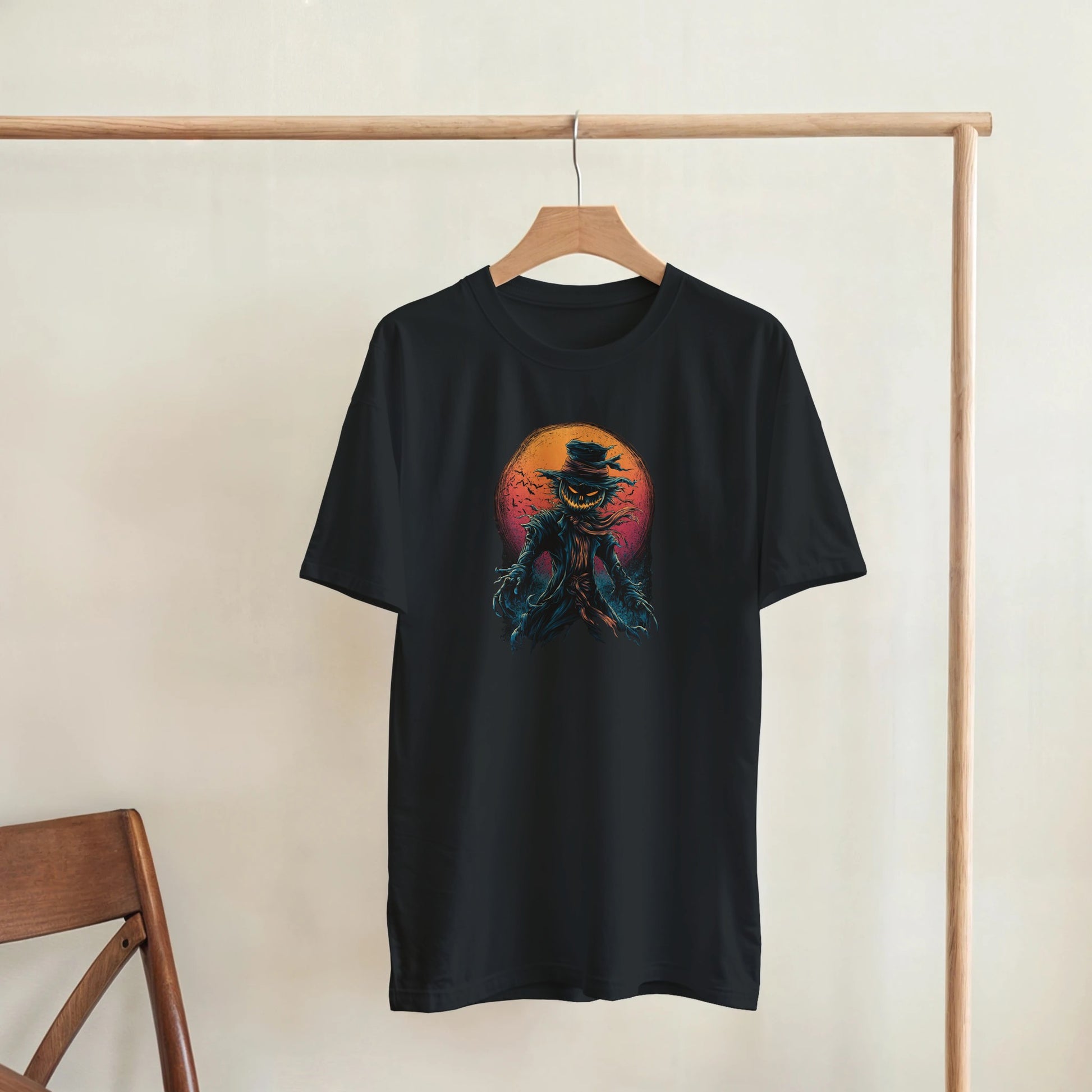 Scarecrow with Full Moon & Bats on a Heavyweight T-shirt