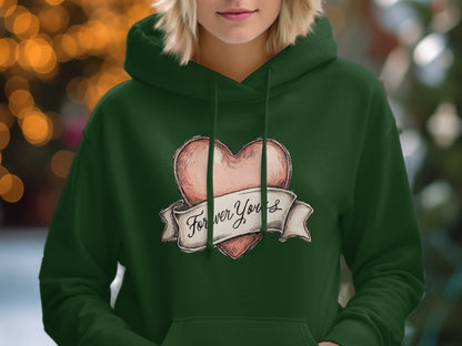Forever Yours Heart Design Green Hooded Sweatshirt