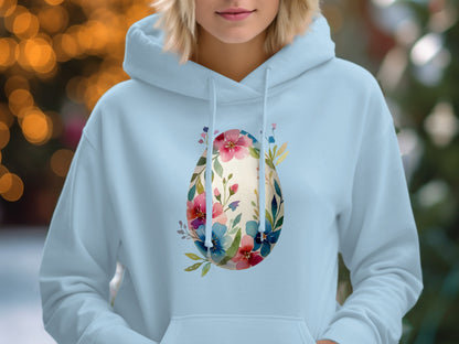 Floral Egg Design Light Blue Hoodie