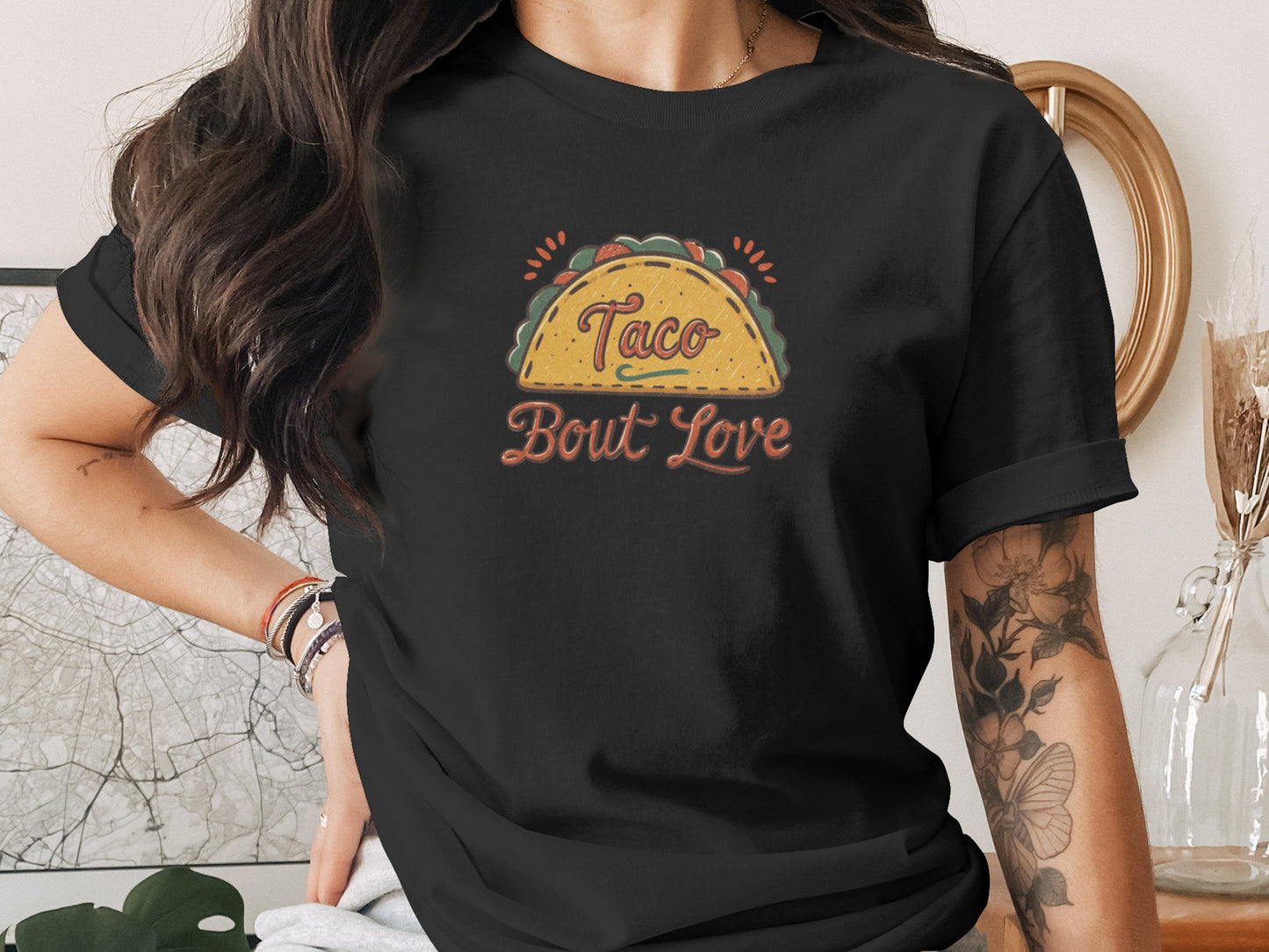 Taco 'Bout Love phrase with a Vintage & Retro design on a Premium Tee
