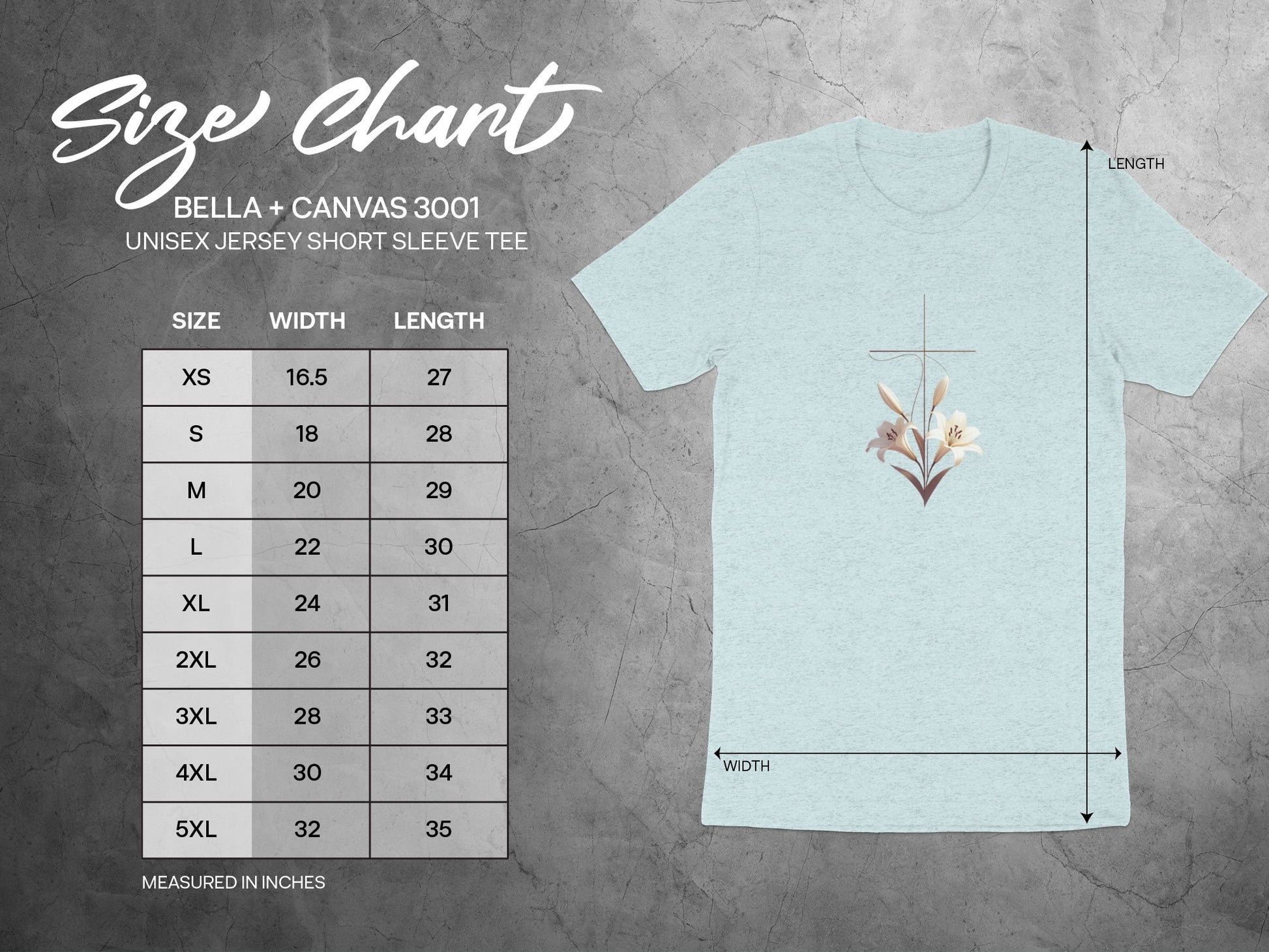 Bella + Canvas 3001 Unisex Jersey Tee Cross Lilies product type
T-shirt, Short Sleeve, Unisex, Cross, Lilies, Floral, Religious, Christian, Faith, Bella Canvas 3001, Bella Canvas, Jersey Tee, Graphic Tee, Apparel, Clothing, Spiritual, Easter, Spring, Botanical, Worship