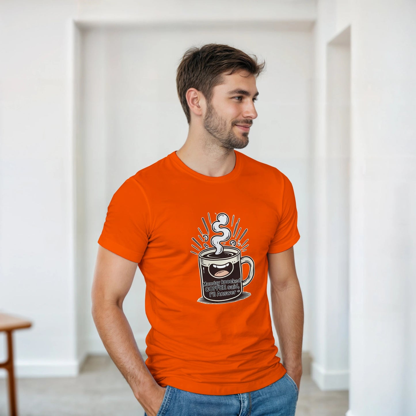 Monday Knocked, Coffee Answered on a Heavyweight Humorous Coffee Lover T on a Shirt