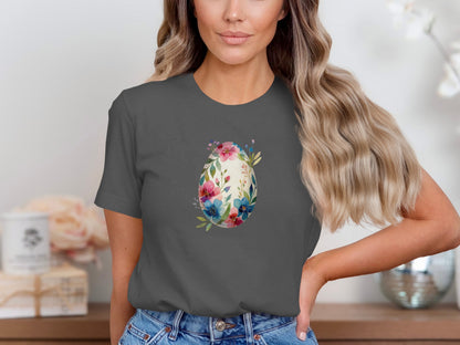Floral Spring Egg Graphic Women's T-Shirt Fashion Tee