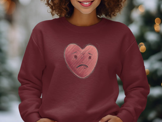 Sad Heart Art on Burgundy Women's Sweatshirt