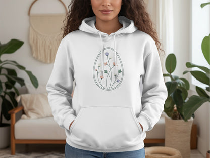 Floral Egg Design White Hoodie for a Cozy Look