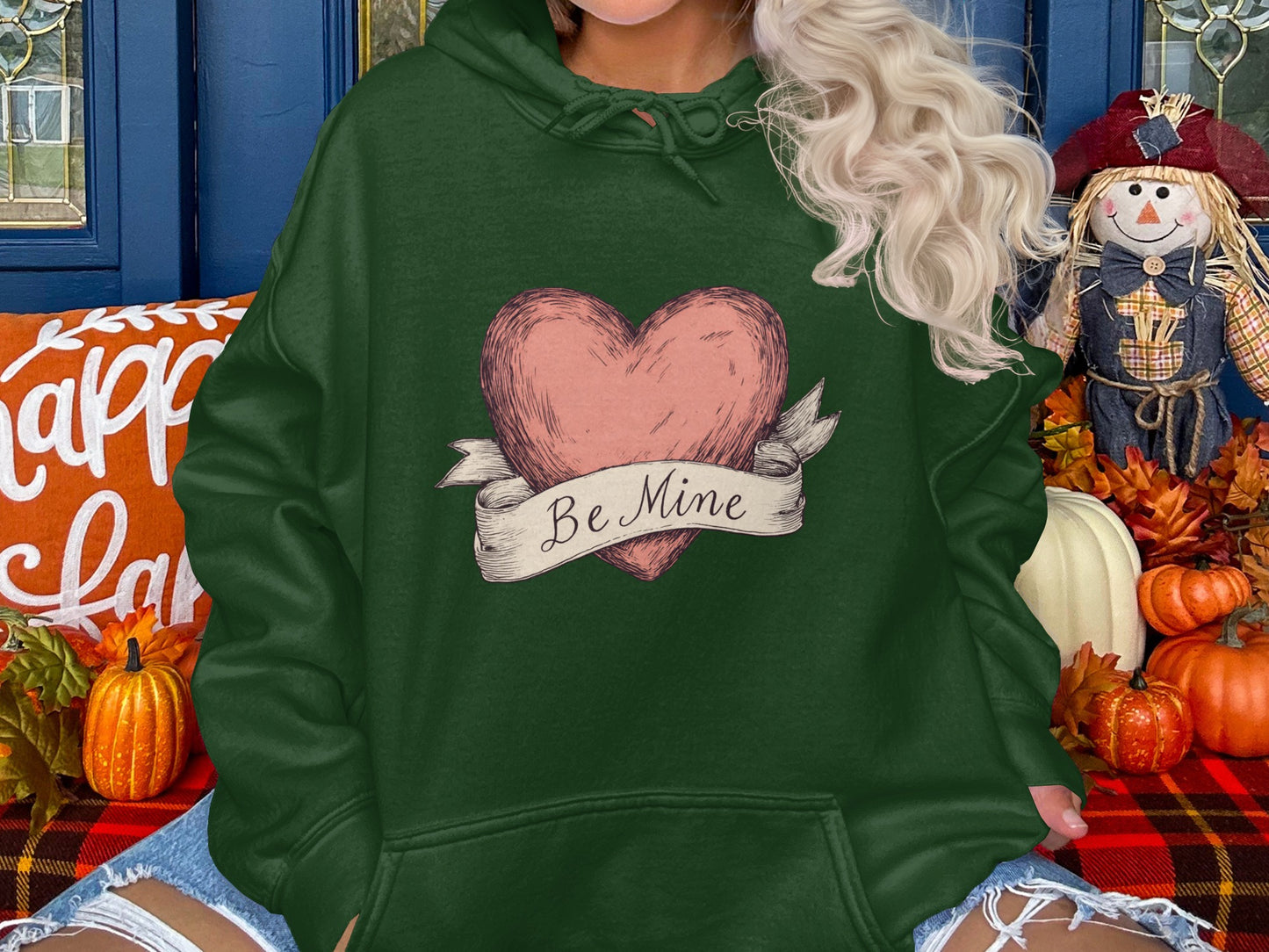 Be Mine Heart Graphic Green Hoodie