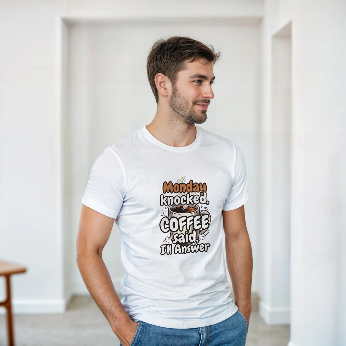 Monday Knocked, Coffee Answered on a Heavyweight T on a Shirt