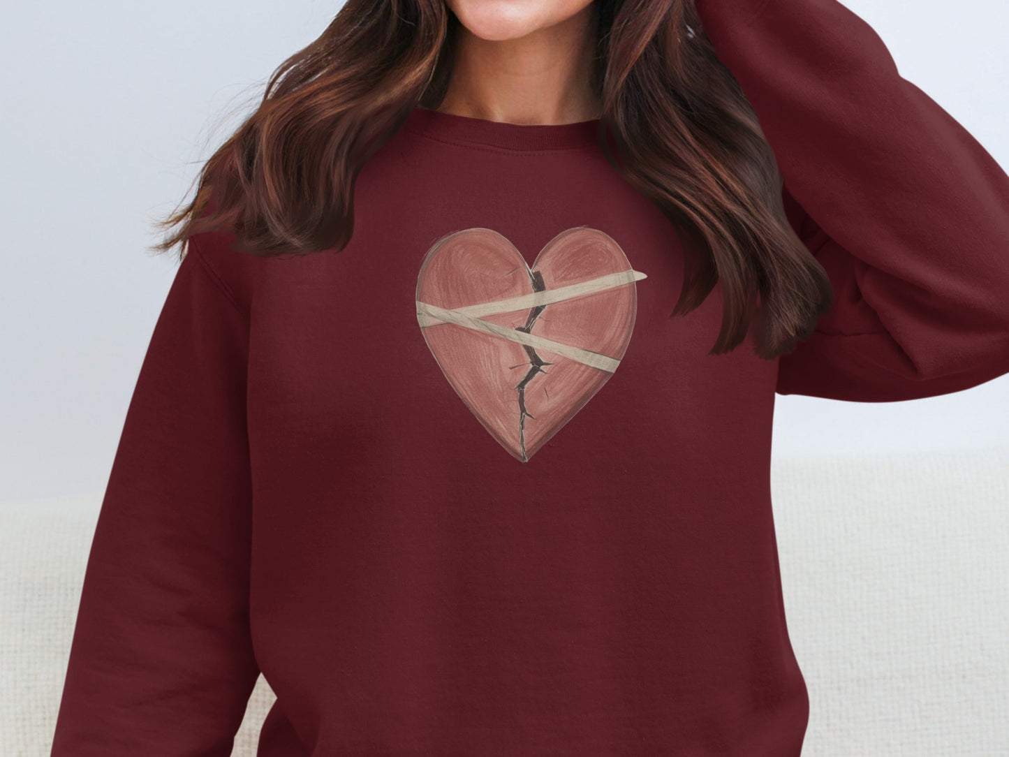 Heart Design with Bandage Graphic Long Sleeve Top