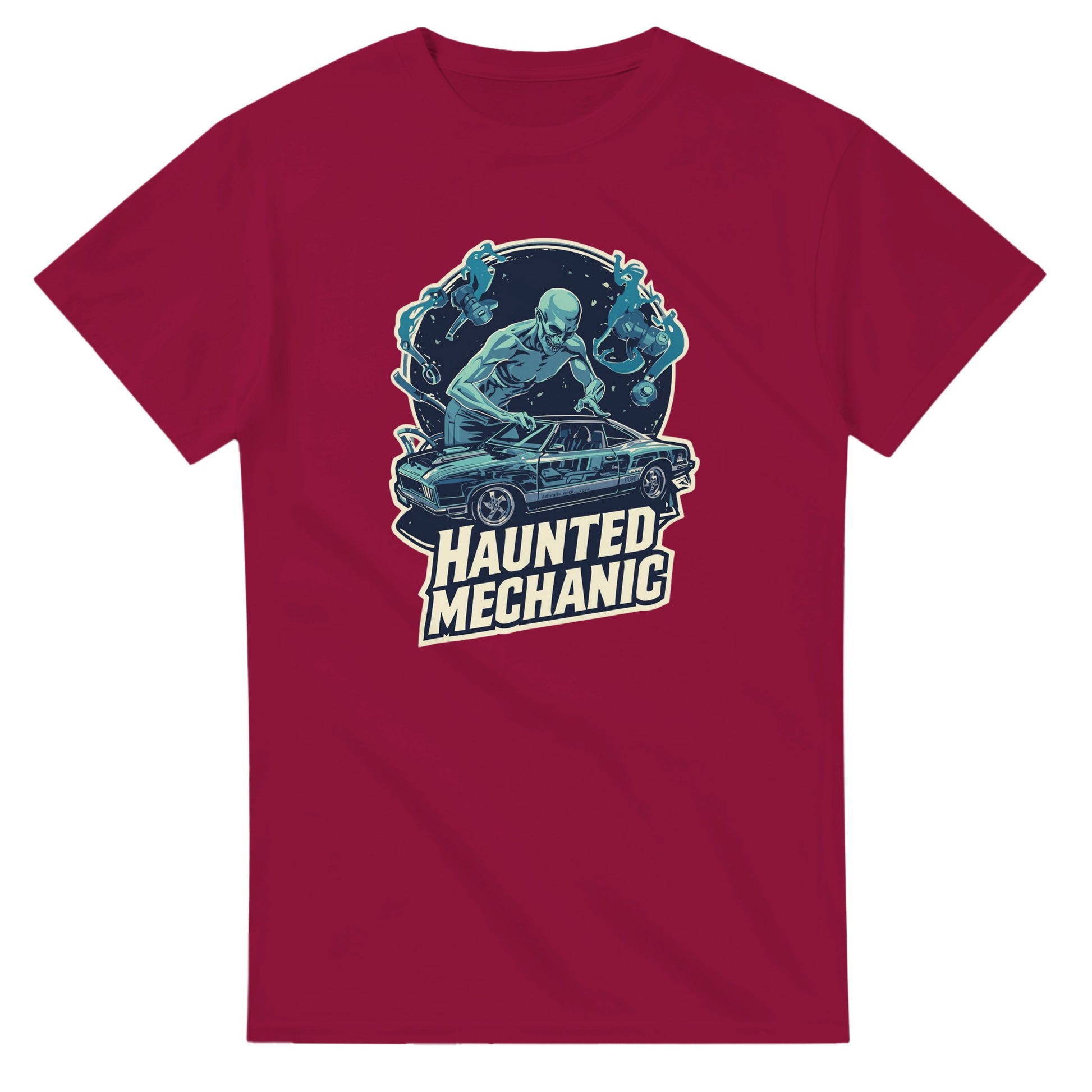 Haunted Mechanic graphic design on a Heavyweight T-shirt