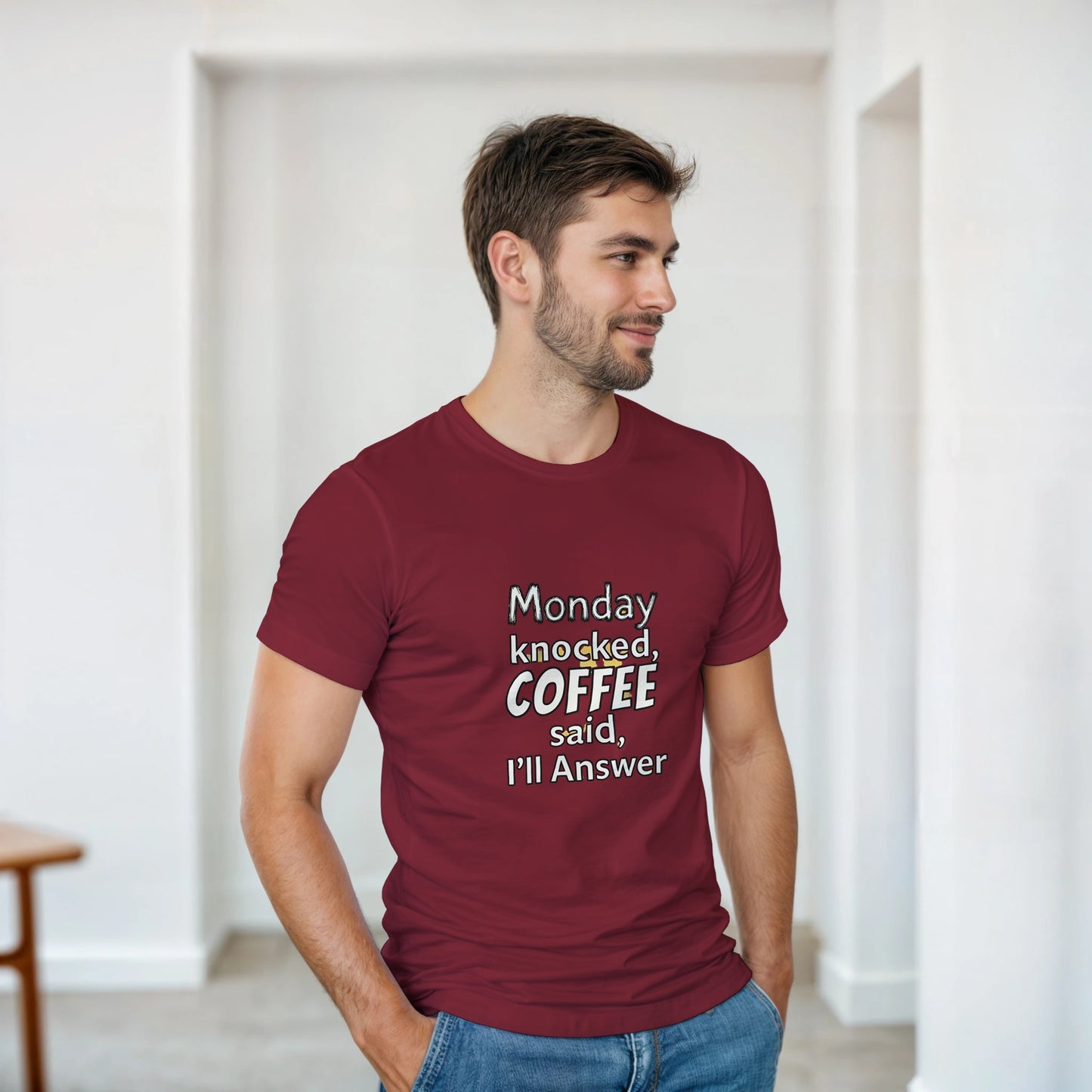 Monday Knocked, Coffee Answered on a Heavyweight Caffeine Lover T on a Shirt
