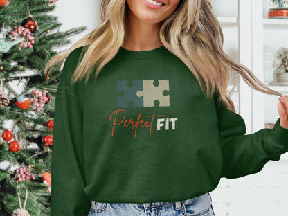 Perfect Fit Graphic Puzzle Design Green Sweatshirt