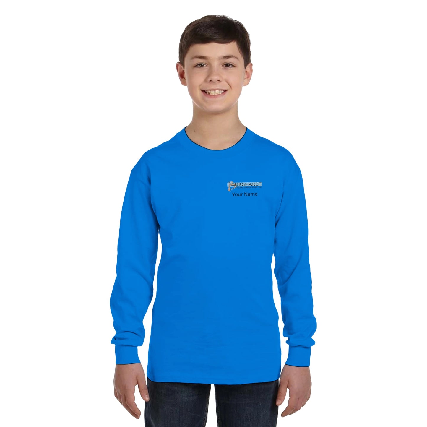 Burghardt Metal Fabricating, Inc., logo on a Youth Long-Sleeve T-Shirt