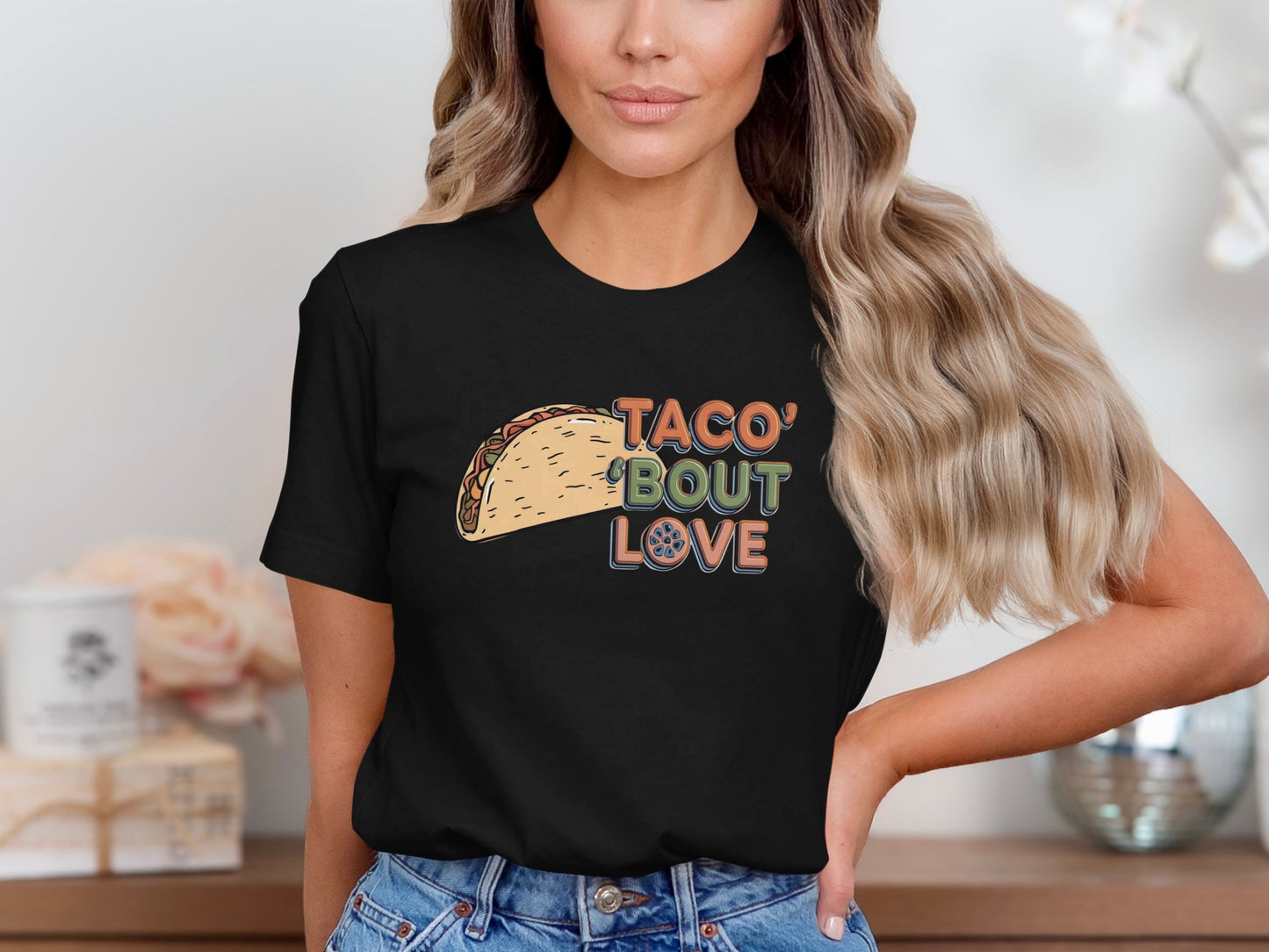 Taco 'Bout Love phrase with a Vintage & Retro design on a Premium Tee