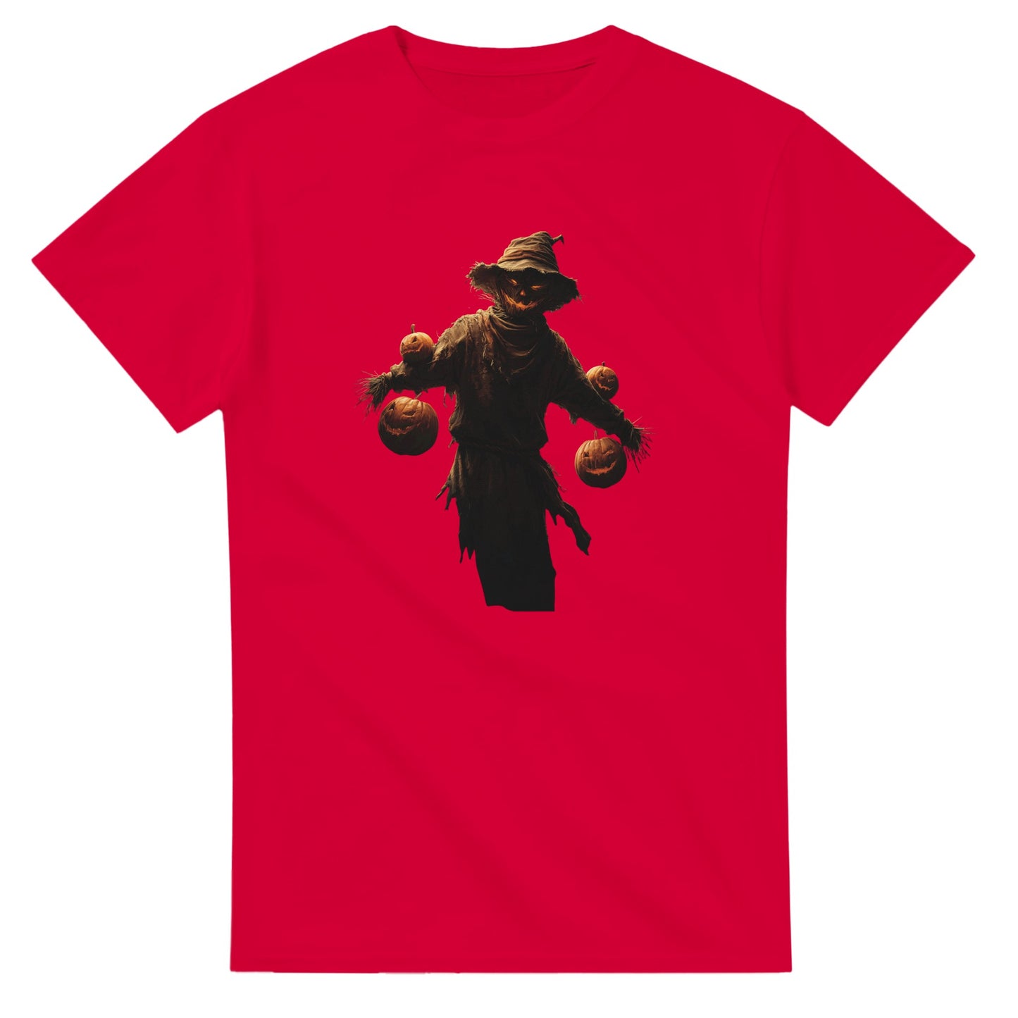Haunted Scarecrow with Jack-o'-Lanterns on a Heavyweight T-shirt