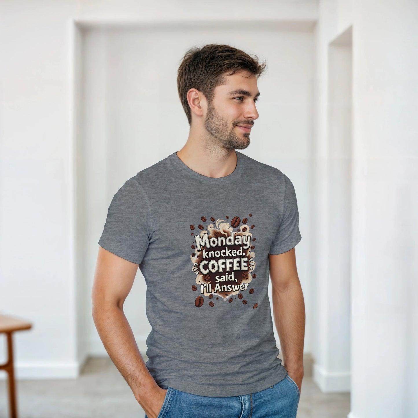 Monday Knocked, Coffee Answered on a Heavyweight Coffee Lover T on a Shirt