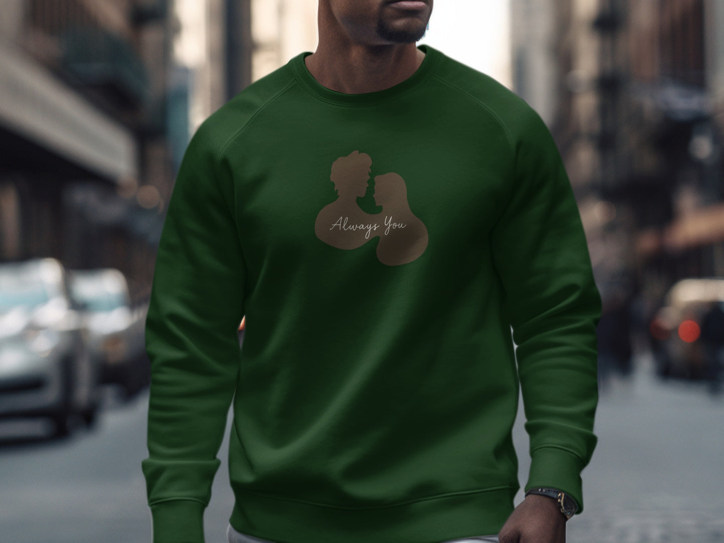 Always You Green Sweatshirt with Silhouette Design