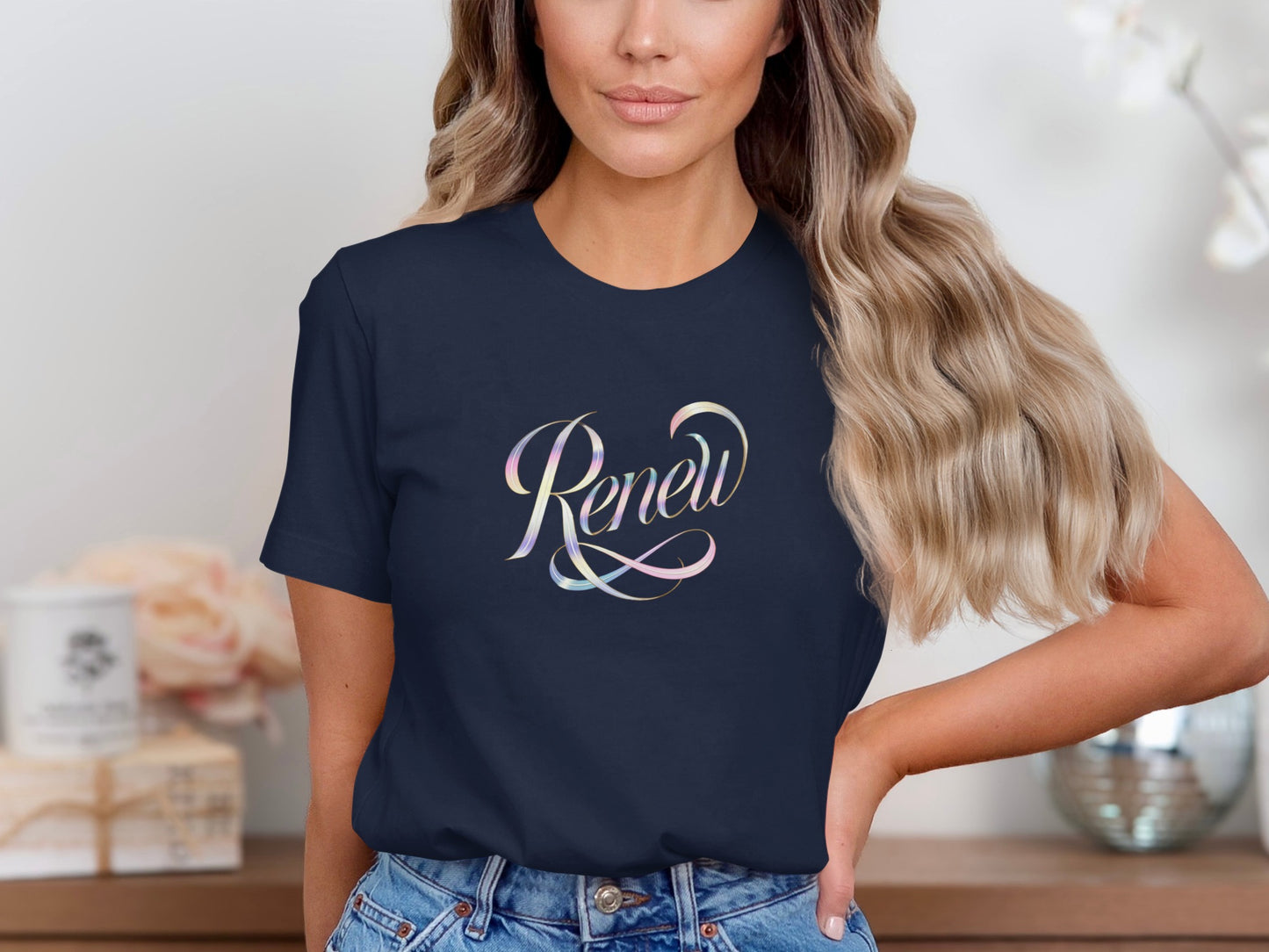 Renew Holographic Script Dark Blue T-shirt product type
