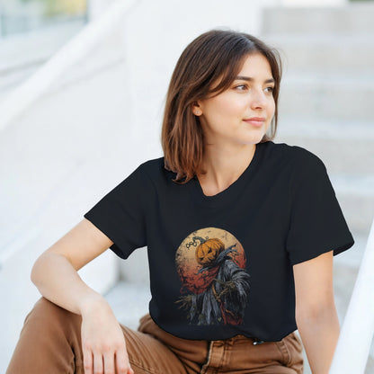 Spooky Pumpkin Scarecrow on a Heavyweight T-shirt