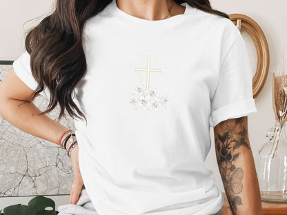 Radiant Golden Cross White Lilies Elegant Top product type