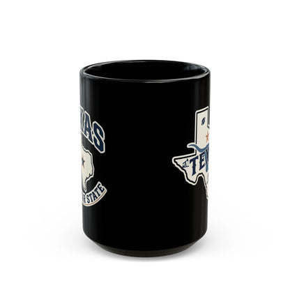 Black mug with Texas Lone Star State graphic and lettering.