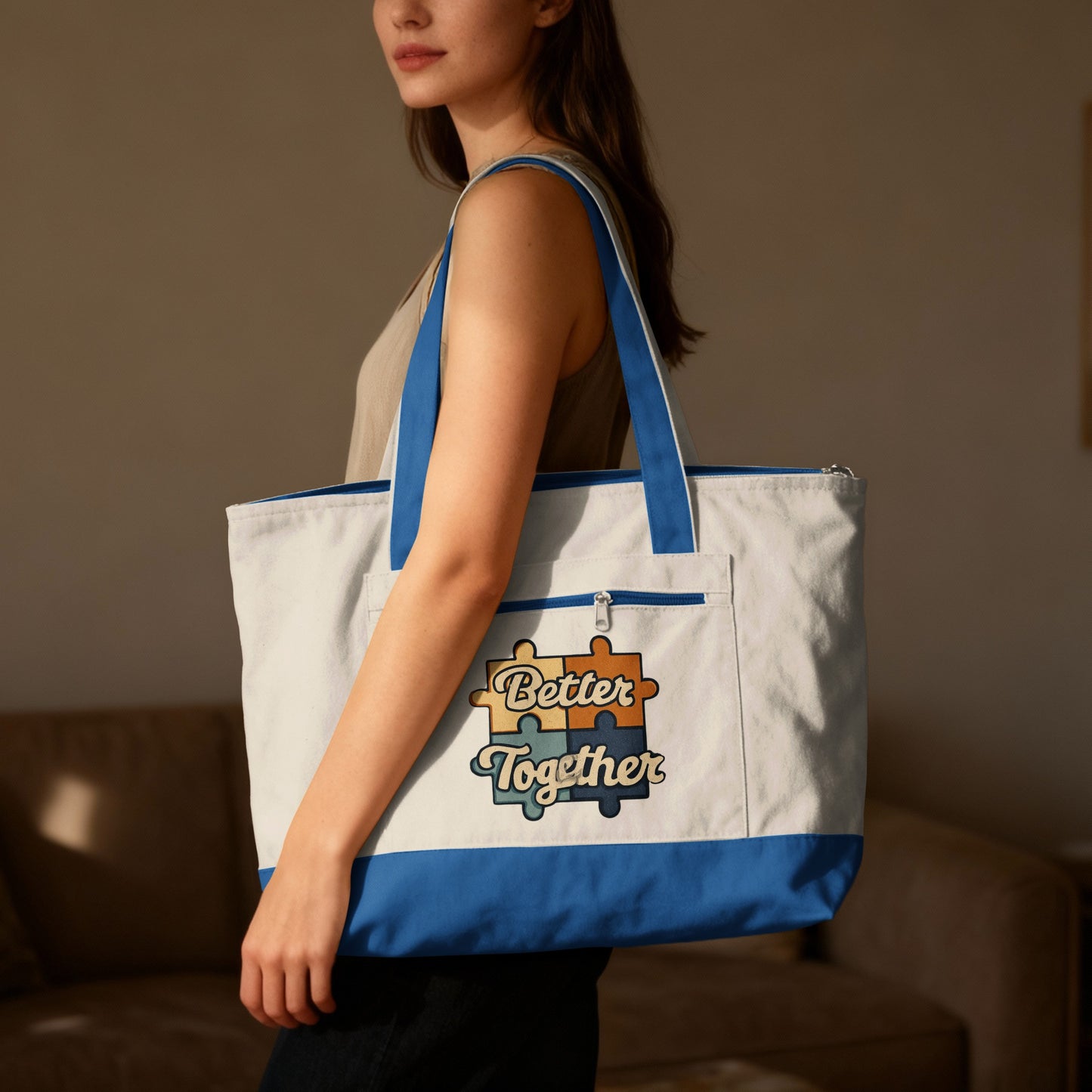 Better Together Large Tote Bag with Puzzle Design