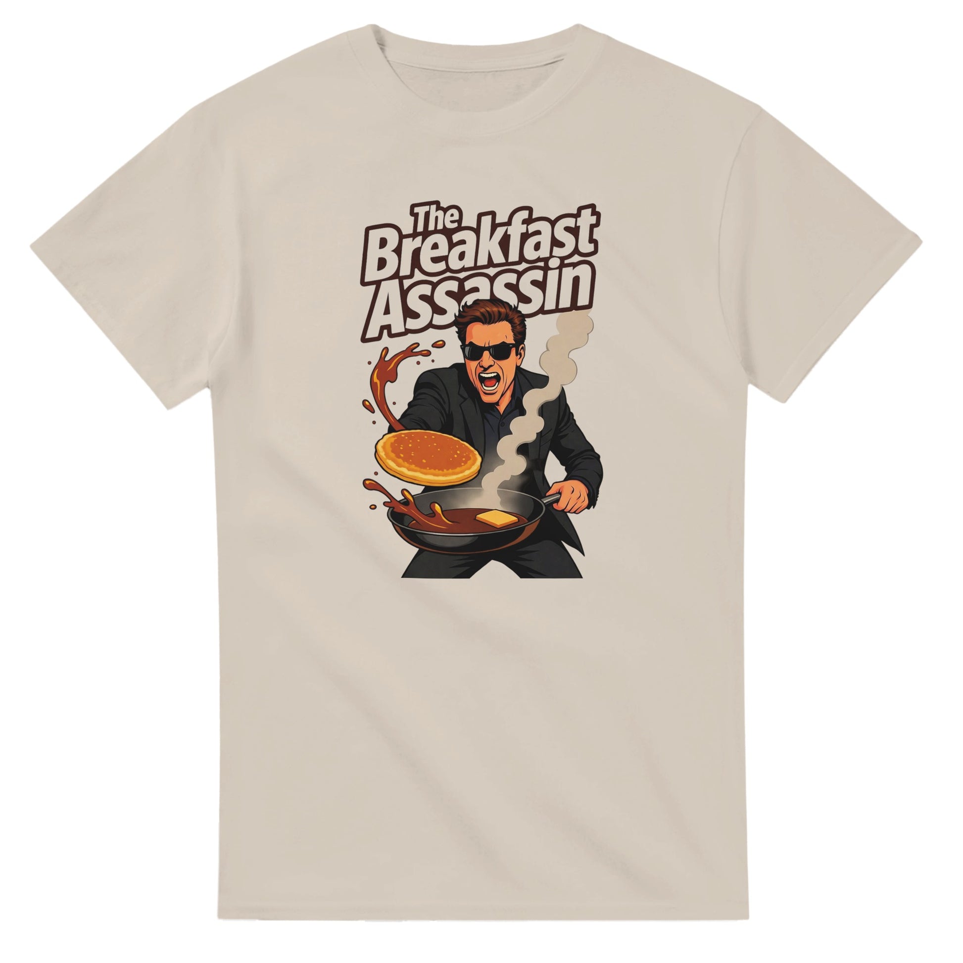 The Breakfast Assassin graphic design on a Heavyweight T-shirt