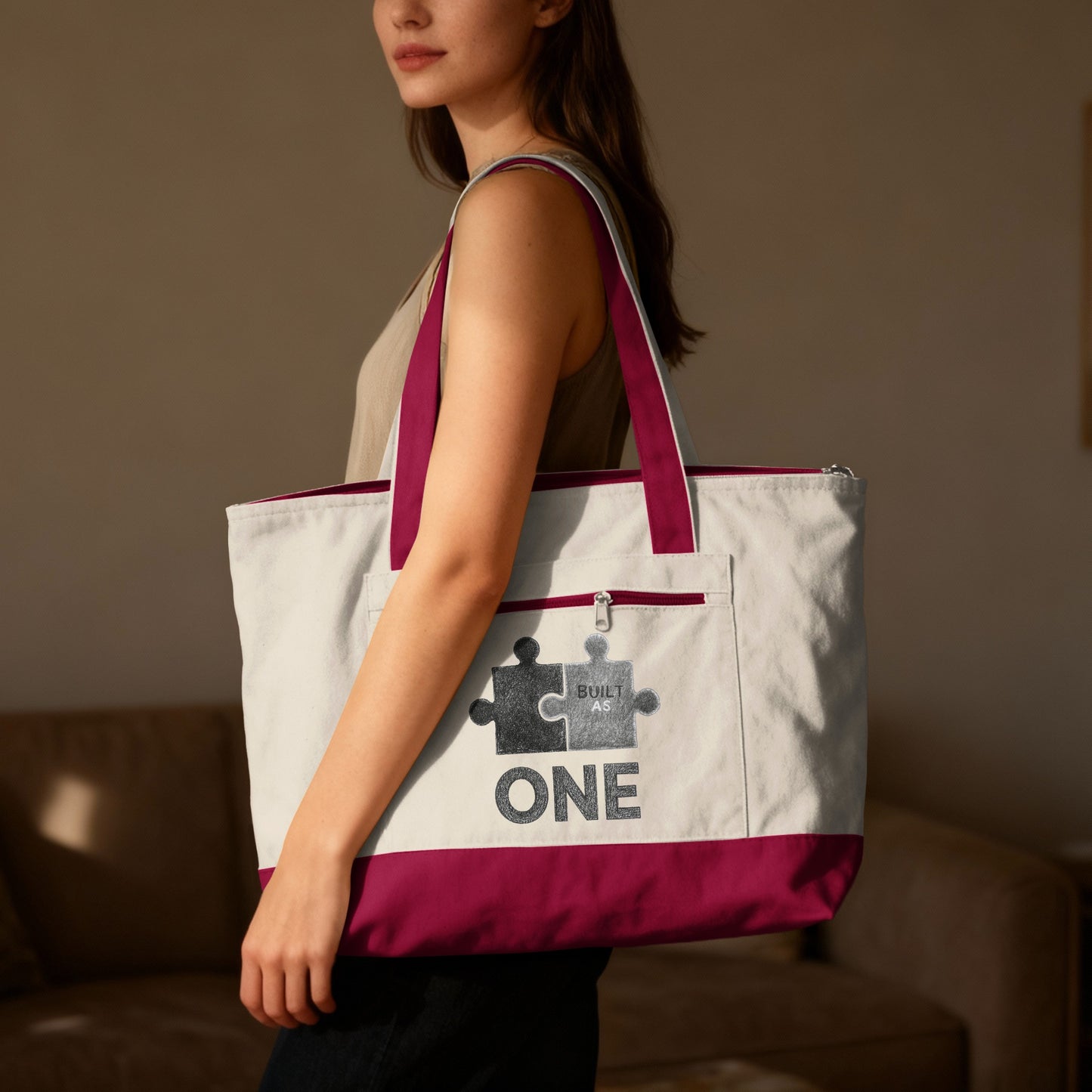 Built As One Puzzle Design Large Tote Bag Product