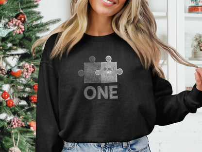 Built as One Puzzle Piece Black Sweatshirt Product
