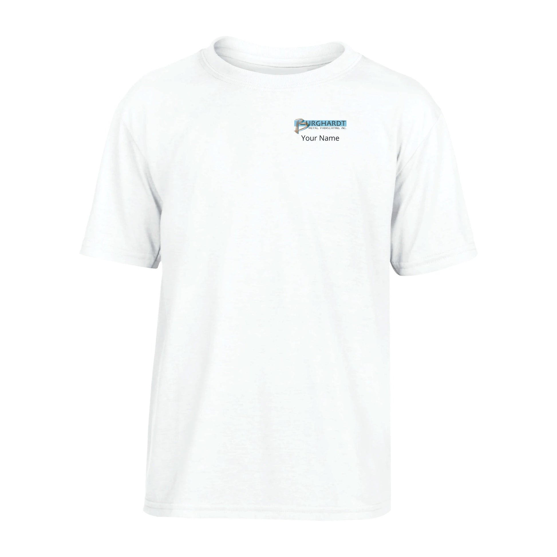 Burghardt Metal Fabricating, Inc., logo on a Performance Kids T-shirt