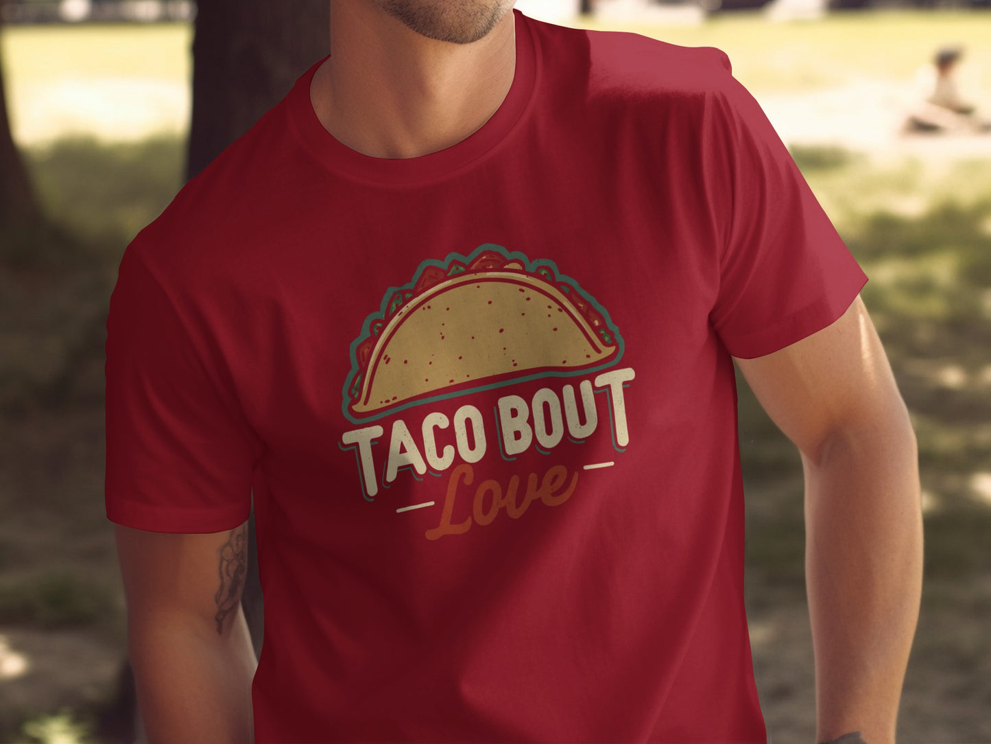 Taco 'Bout Love phrase with a Modern & Minimalist design on a Premium Tee